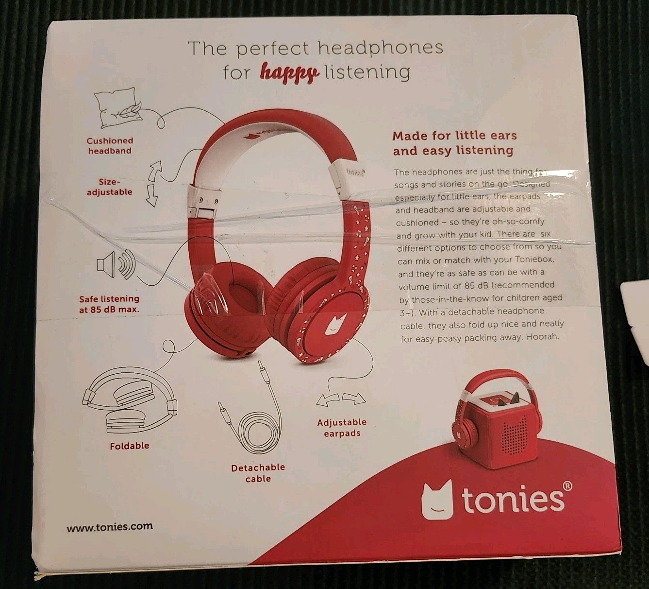 Red Headphones For Kids-Toniebox 1 – Open Box, Missing Cable