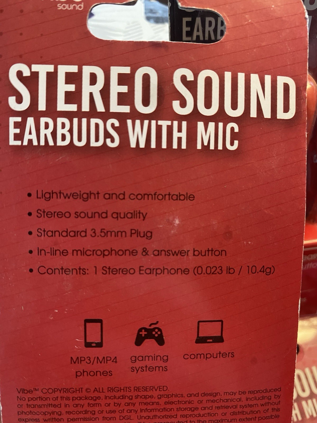 VIBE Earbuds with Microphone, Lot of 8! Pink, Red, White 3.5 Mm Plug Stereo Spun
