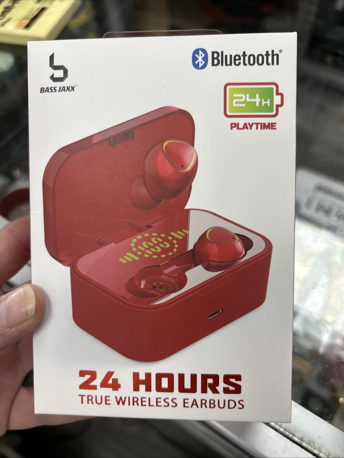 Bass Jaxx 24 Hours True Wireless Earbuds Red Bluetooth, Touch Control, Mic, LED