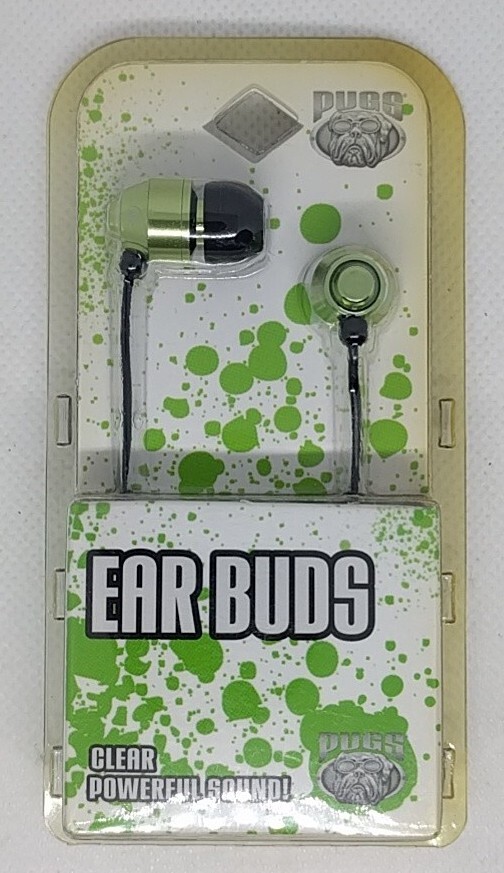 NEW Pugs Ear Buds-Light Green-Extra Set Of Ear Buds-4foot Cable-3.5mm Connector