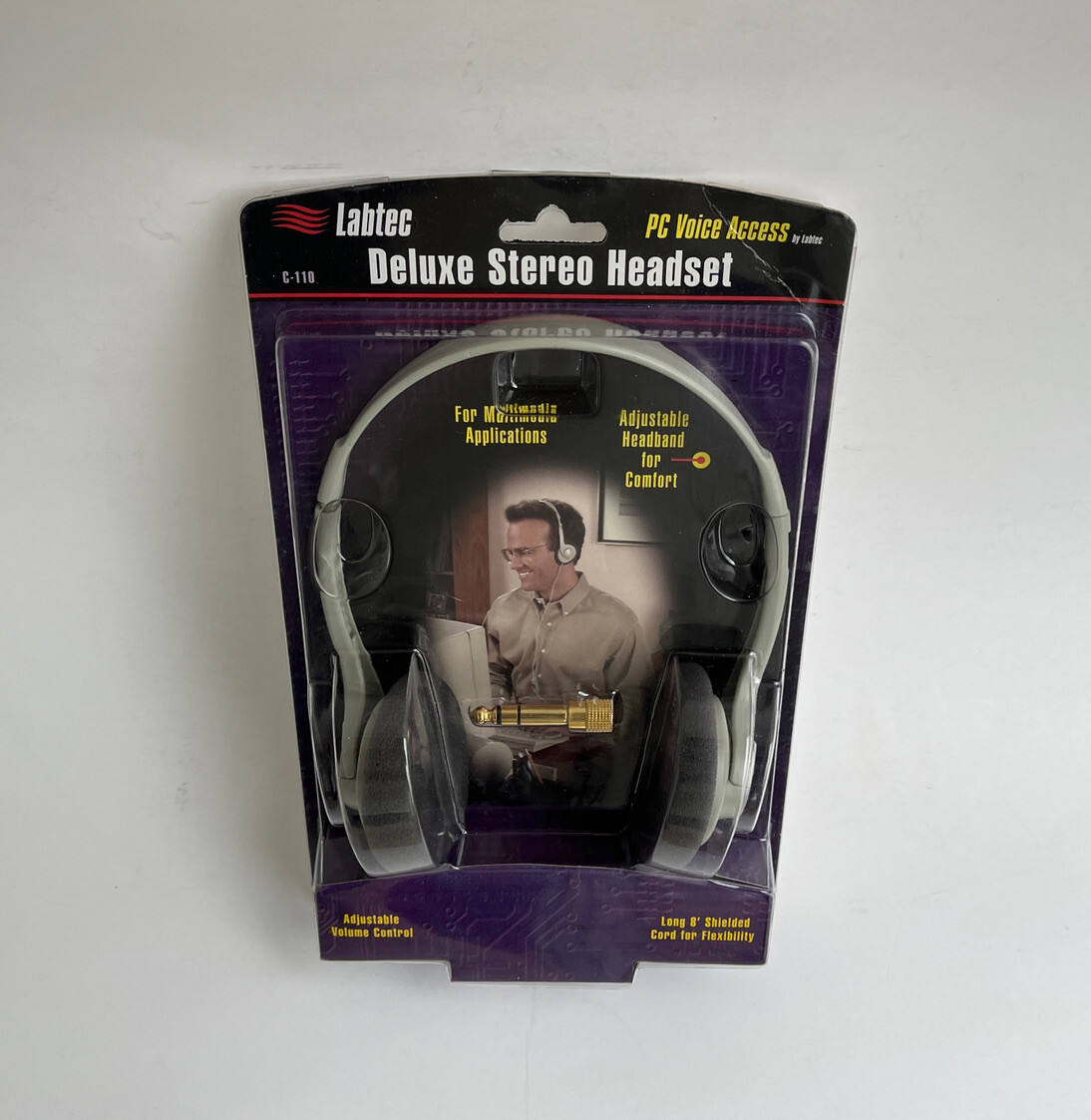 Labtec C-110 Stereo Headphones with Volume Control 3.5mm Gold Plug New In Box