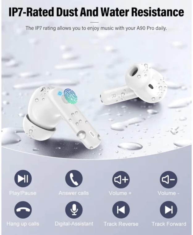 wireless noise canceling waterproof stereo bass in-ear bluetooth earbuds