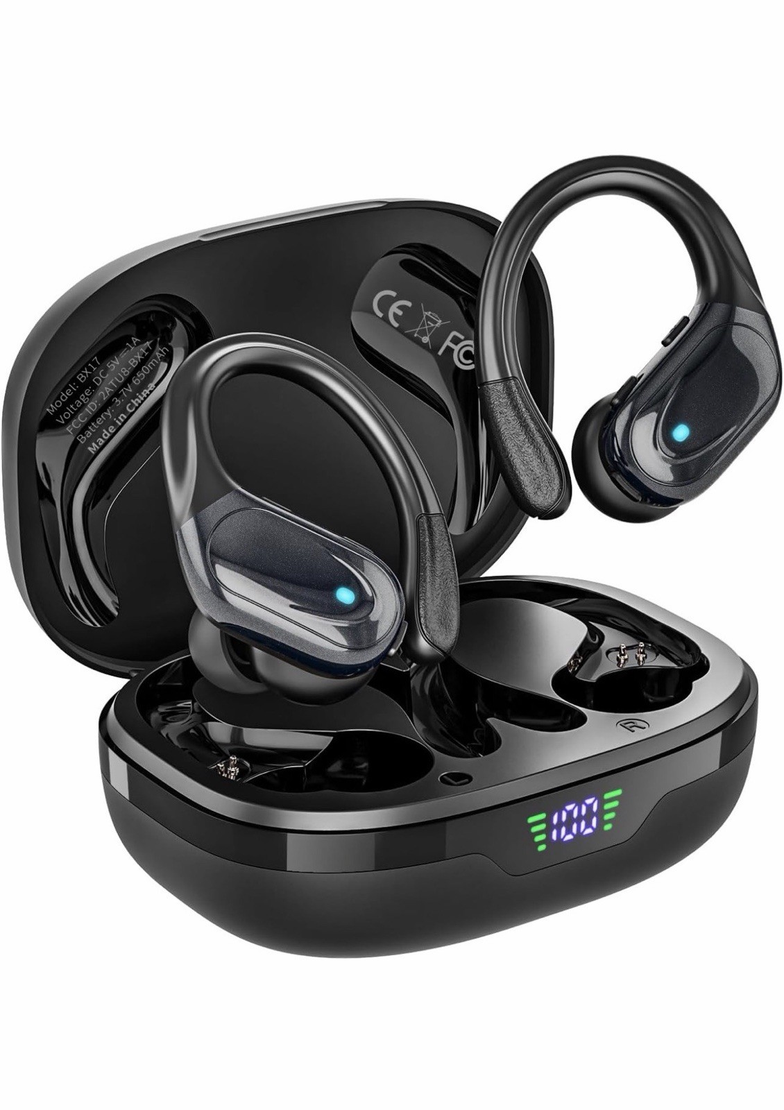 Wireless Bluetooth Earbuds Sport Headphones LED Charging Case Waterproof Black