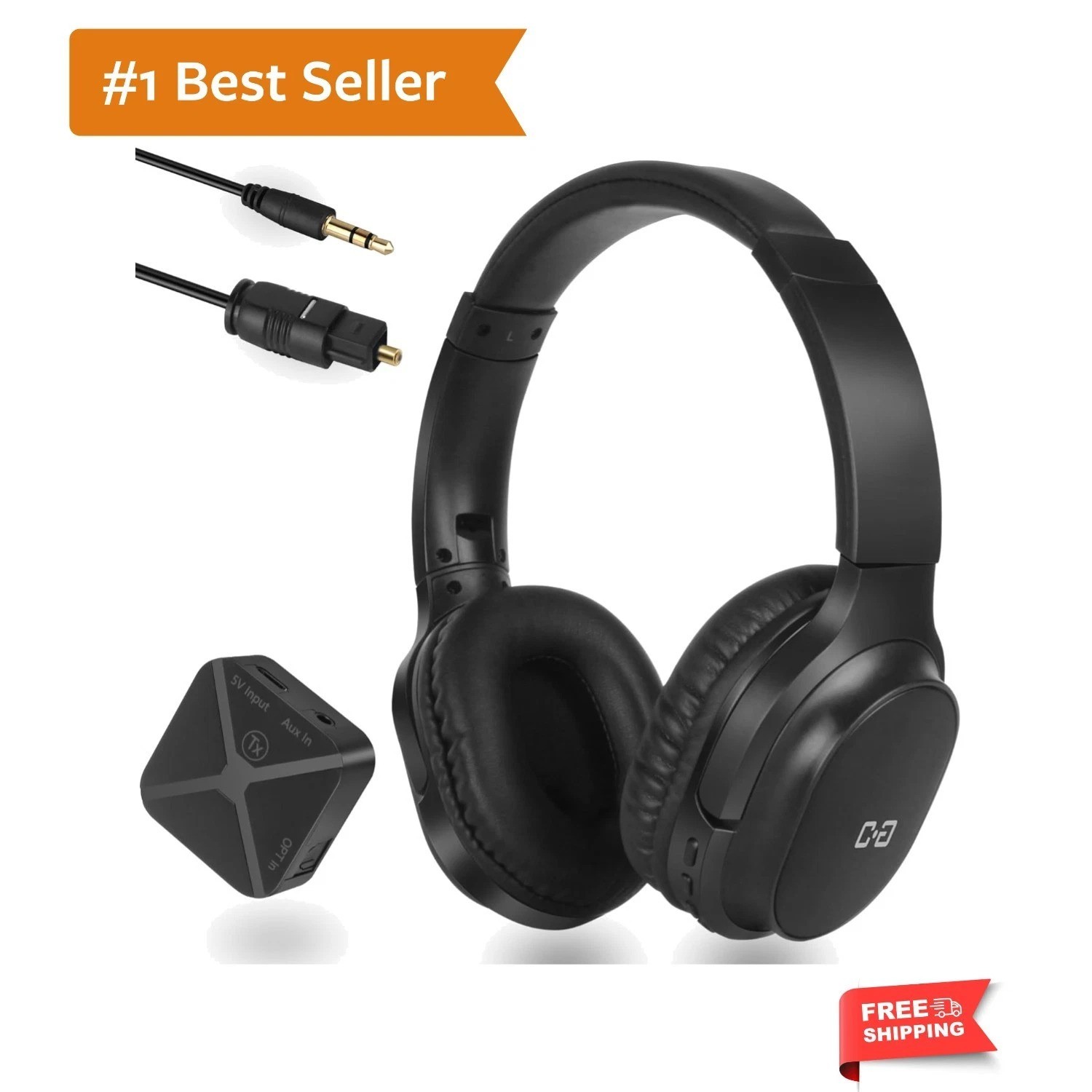 Wireless Headphones for TV, with 2.4G Transmitter, Optical & 3.5mm Input | He…