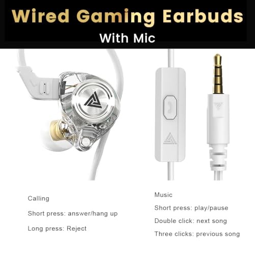Yeabomy Wired Gaming Earbuds In-Ear Monitors HiFi Deep Bass Headphones White