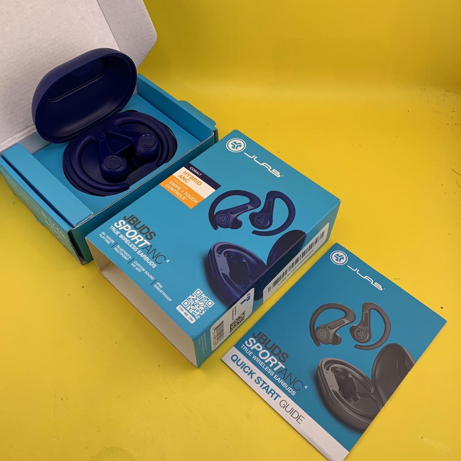 JLab JBuds Sport ANC 4 Bluetooth Earbuds, Sporthook, Fitness & Gym – Cobalt NIB