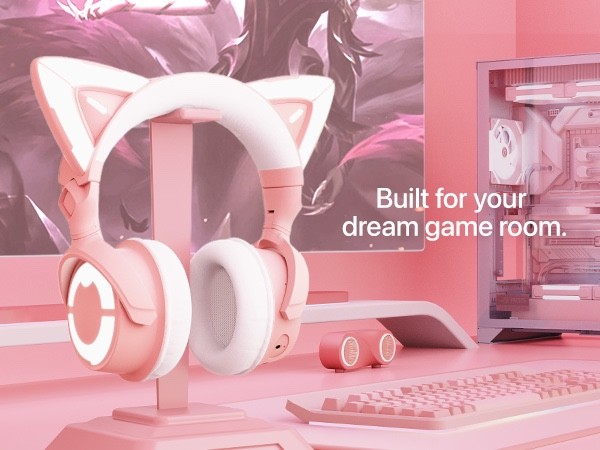 YOWU RGB 10 Color 2.4G Cat Ear Wireless Noise Canceling Headphones w/ Charger