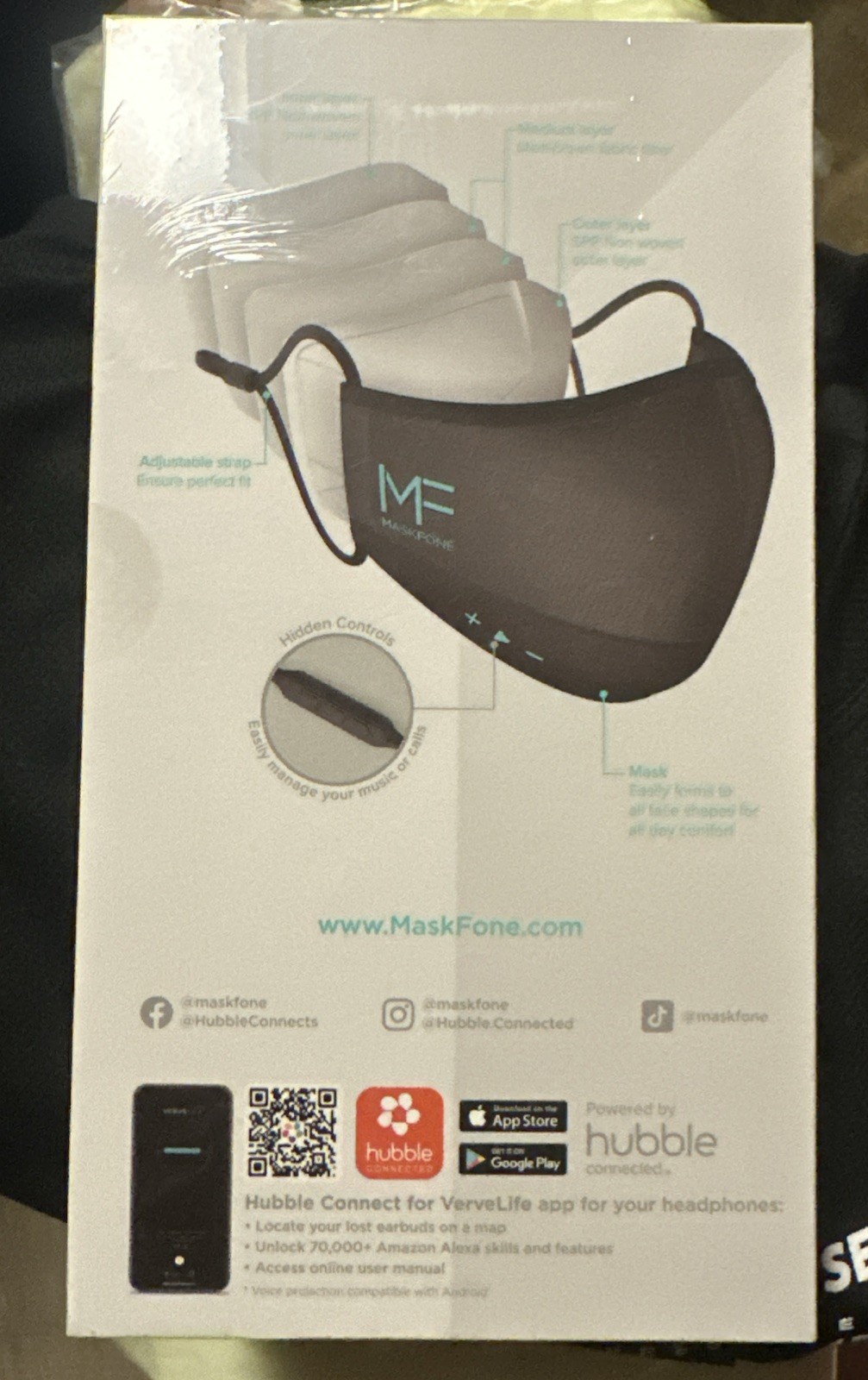 Maskfone Black Built In Microphone Bluetooth Wireless Filters Earbuds Mask M/L