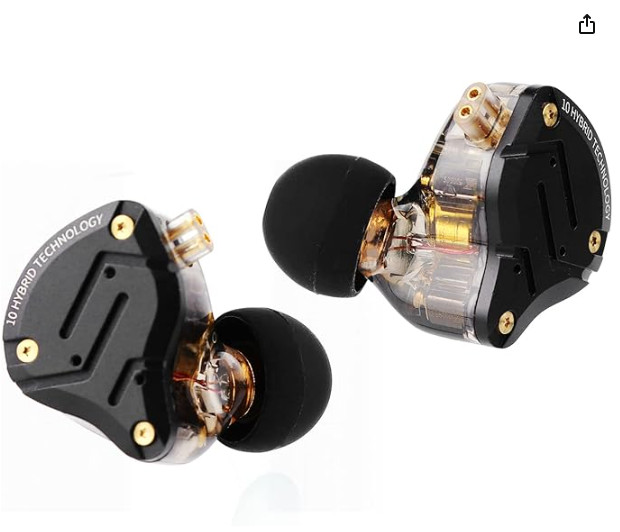 Linsoul KZ ZS10 Pro, 4BA+1DD 5 Driver in Ear Monitor (Without Mic, Dark Black)