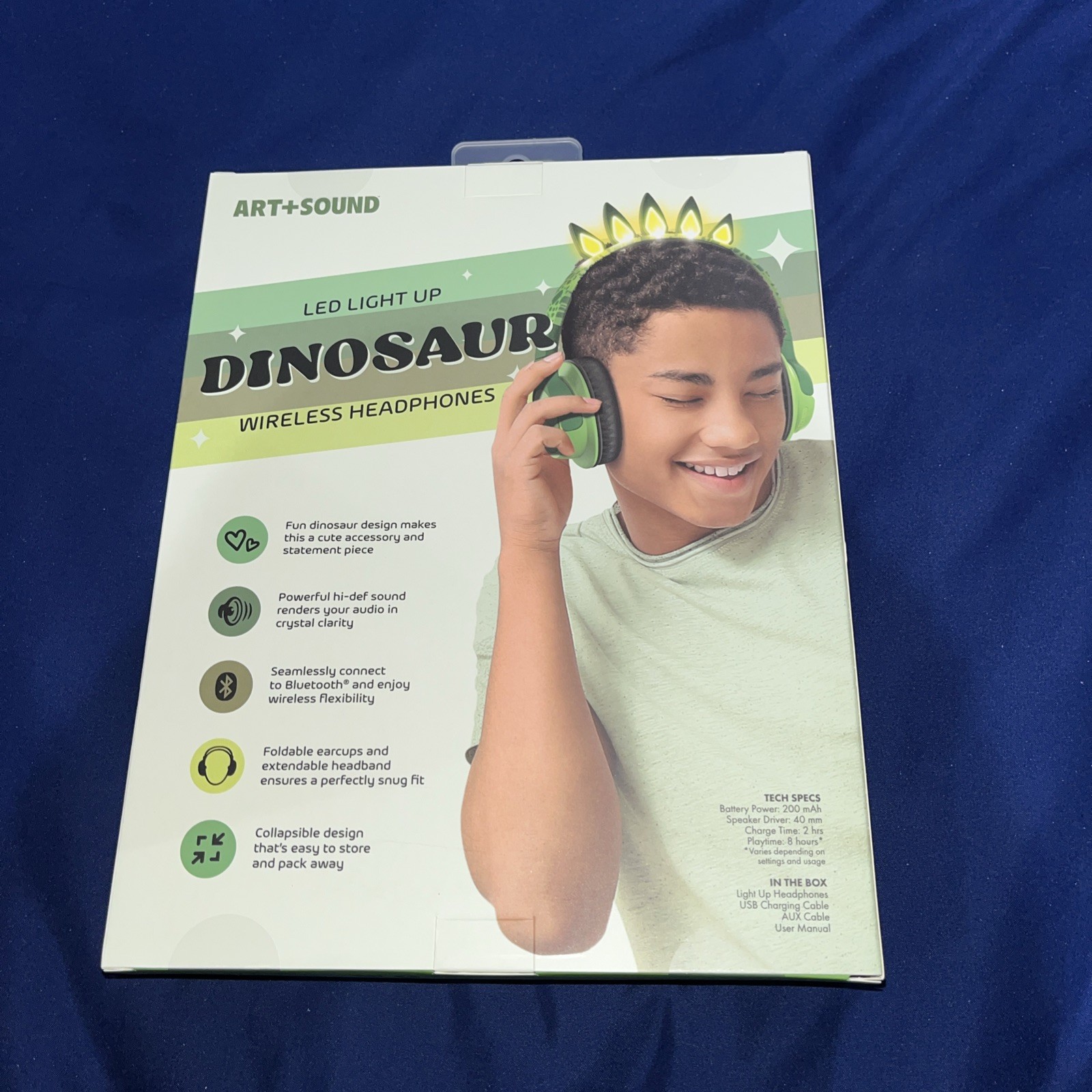 Lot of 6 – Art + Sound LED Light Up Dinosaur Wireless Headphones – New