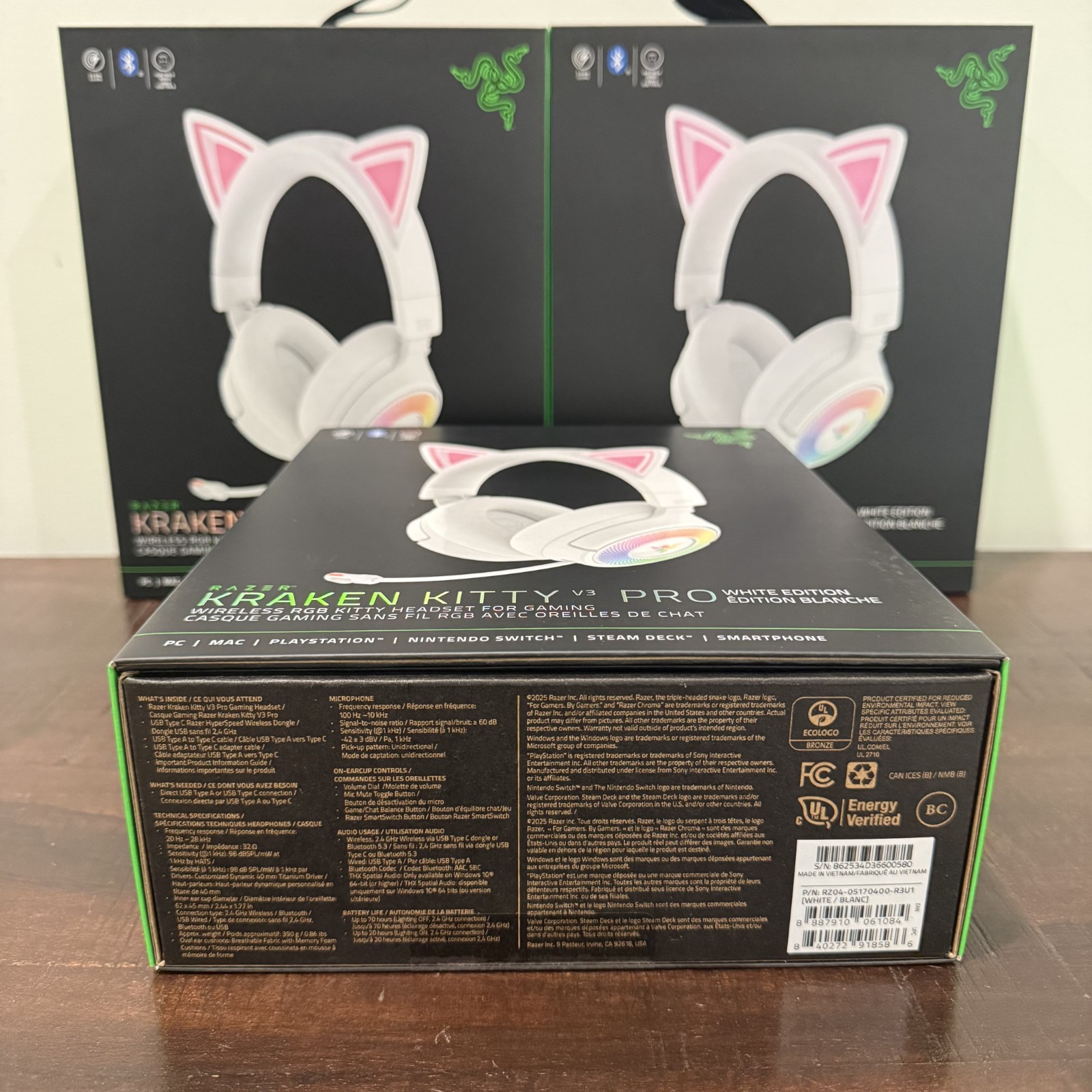 Razer Kraken Kitty V3 Pro Wireless RGB Headset White Kitty Ears Chroma NEW