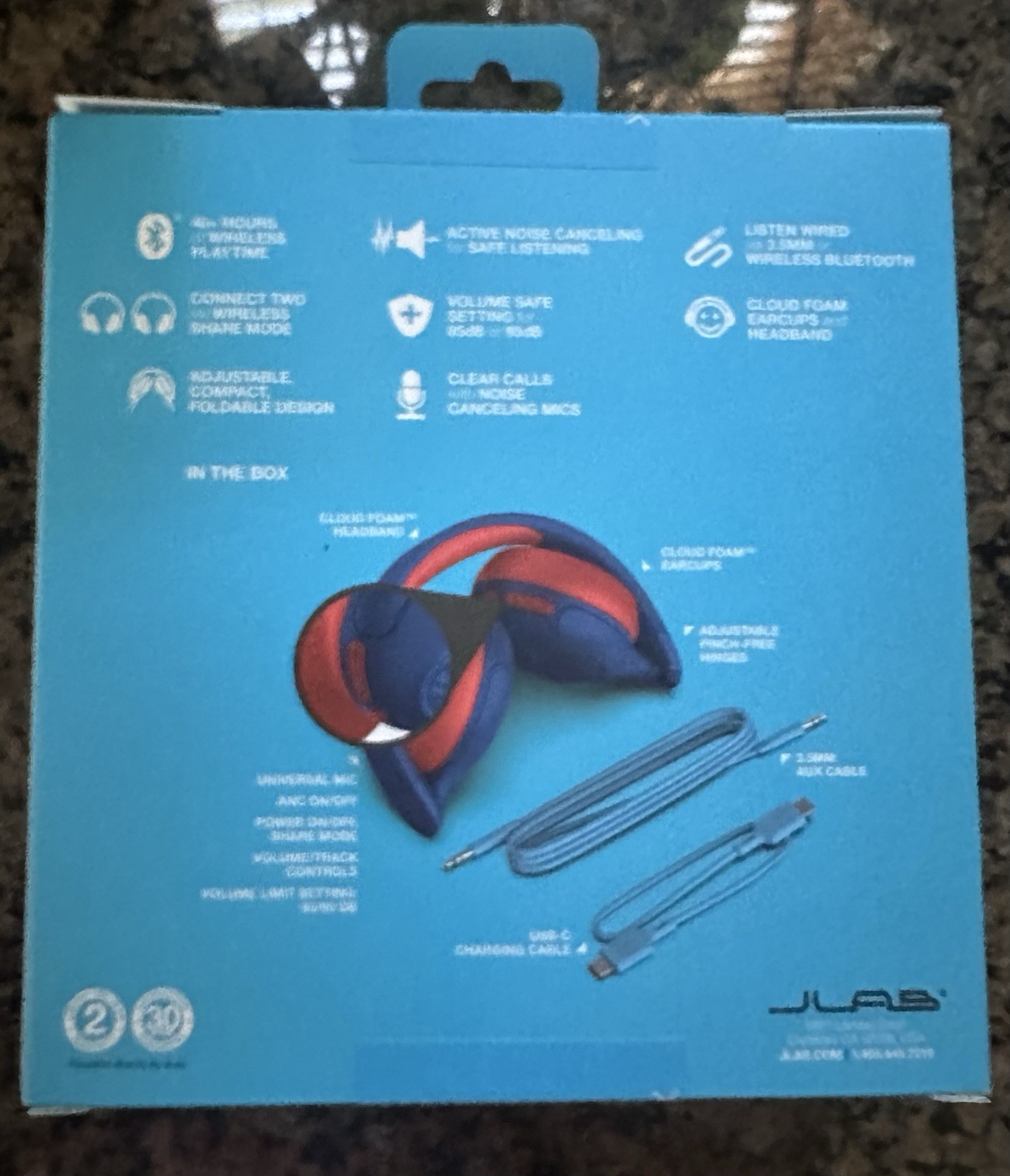 JLab JBuddies ANC 2 in 1 Kids Headphones Blue Red Wireless Noise Canceling Mic