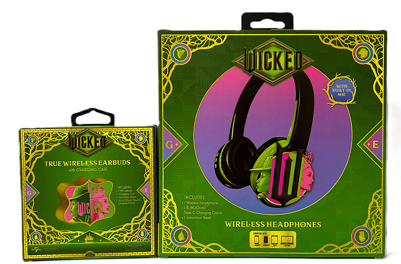 Lot of 2 Wicked Headphones w/ Built-In Mic & Earbuds w/ Charging Case Brand New