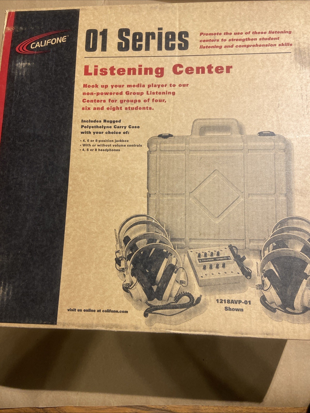 8x Califone 2924AV-P Headphones, 1x Listening Station 1218AV-PY & Case