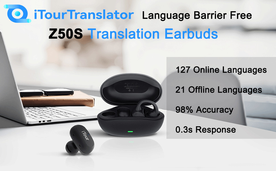 iTour Z50S Translator Earbuds Real Time AI Translation in 127 Online Languages