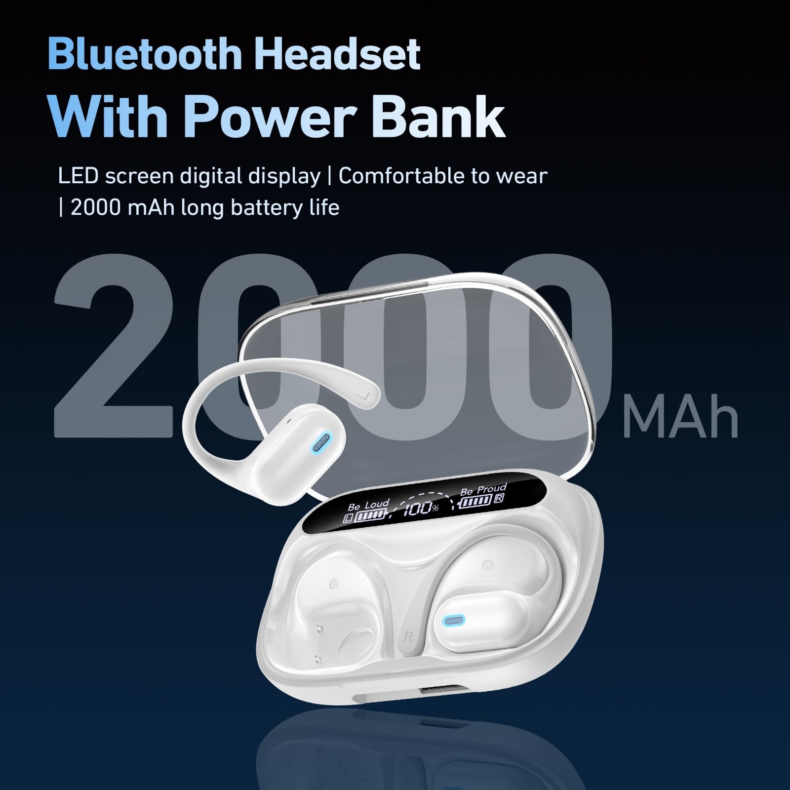 Open Ear AI Translation Earbuds Bluetooth 6.0 LED Display 60H Playtime