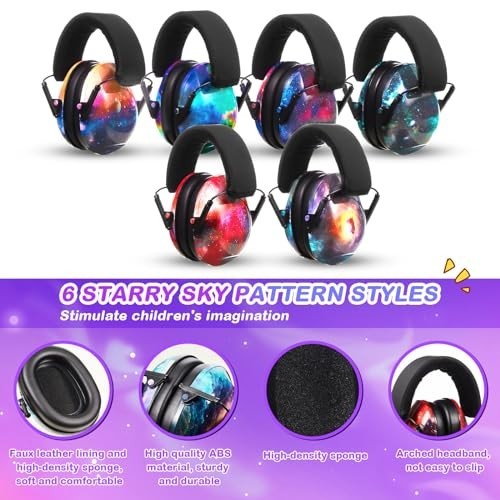 6 Pcs Noise Cancelling Ear Muffs for Kids & Adults, 27dB Hearing Protection, Sty