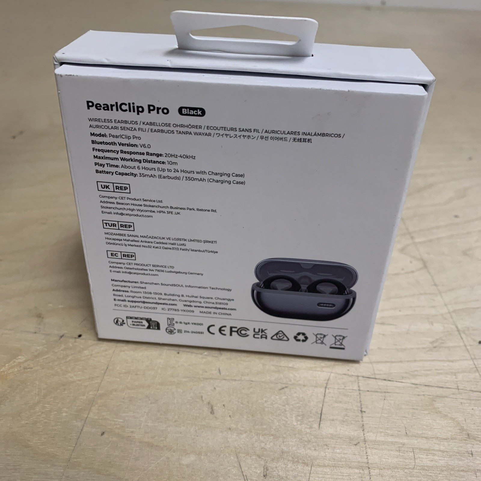 SoundPEATS PearlClip Pro Bluetooth Earbuds Black Earphones Clip On Ear Buds V6