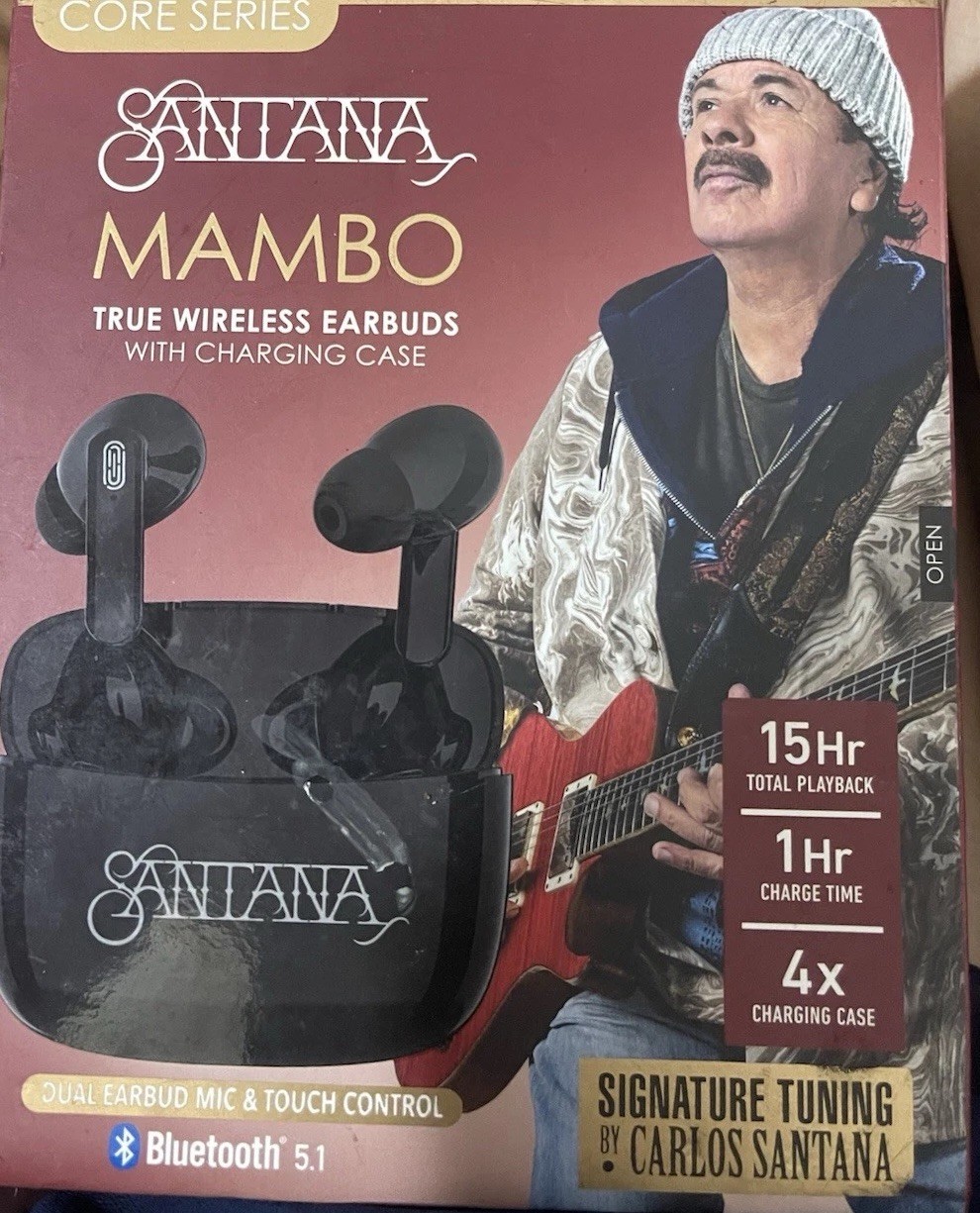 SANTANA Mambo Wireless Earbuds W/charge Case Bluetooth 5.1 Mic NIB xtra EarPads