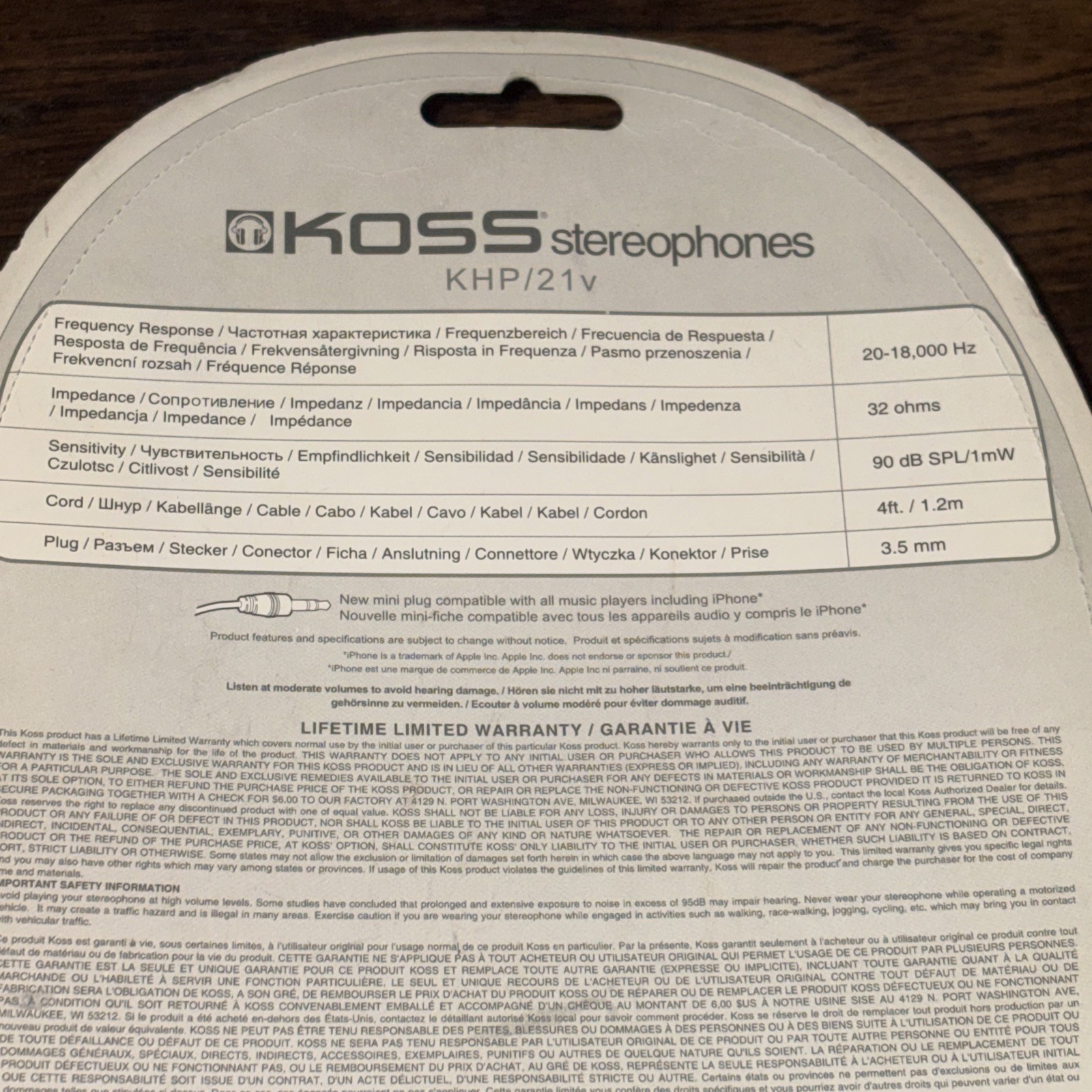 NEW~ KOSS KHP/21V ~ FULL SIZE HEADPHONES~ 4 FT CORD ~INLINE VOLUME ~SEALED