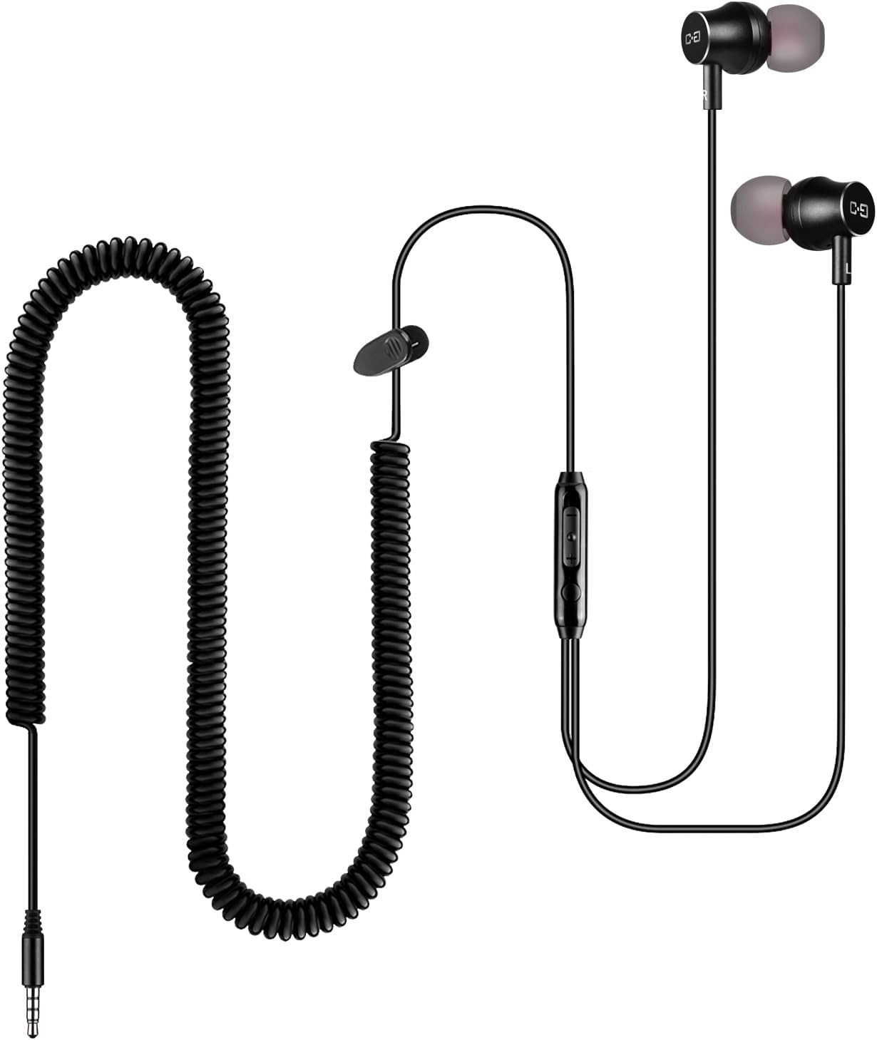 Extra Long Earbuds for TV & PC, with 12FT Spring Coiled Extension Cable, Volu…