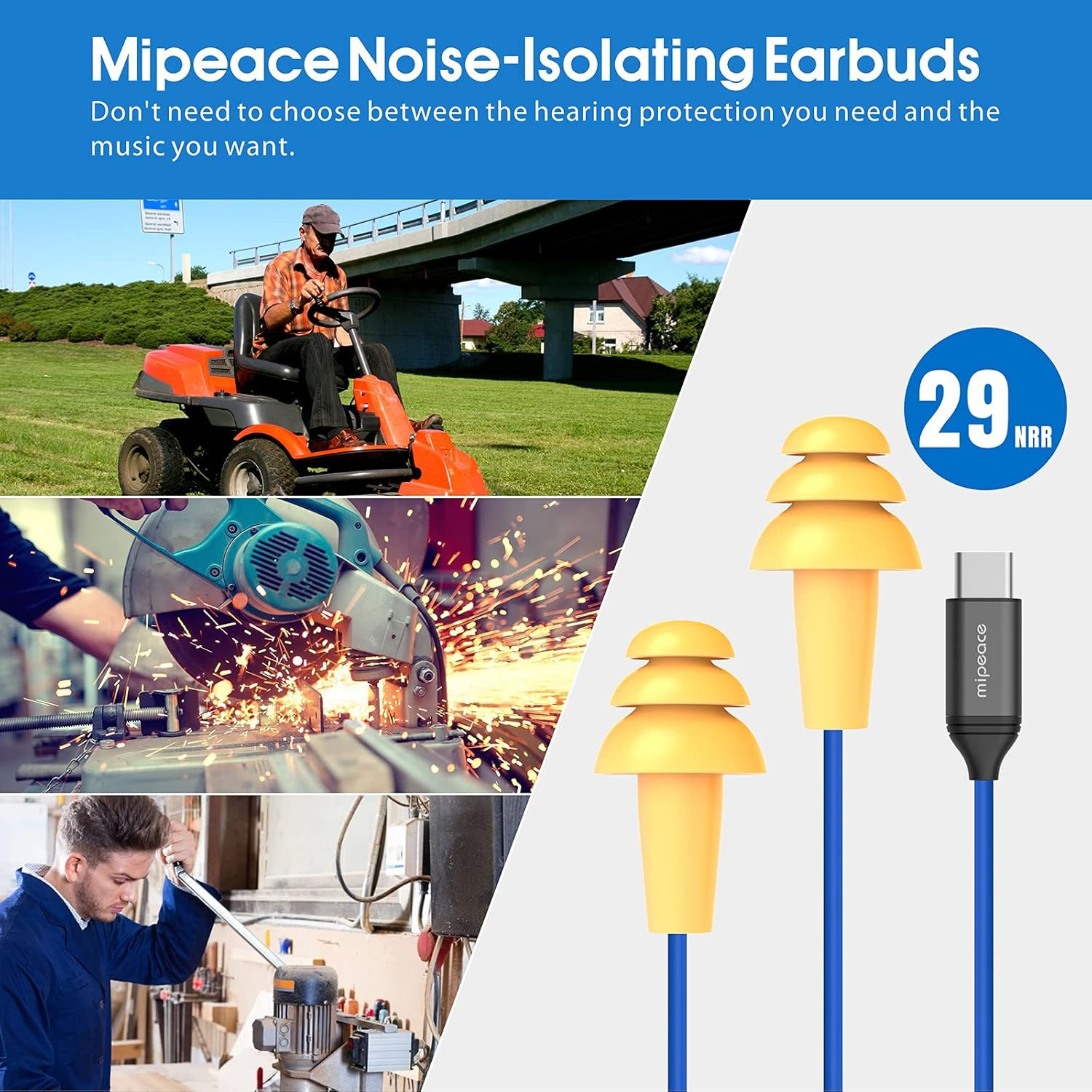 Ear Plug Headphones for Work, Work Earbuds USB Type C Headphones Earphones for I
