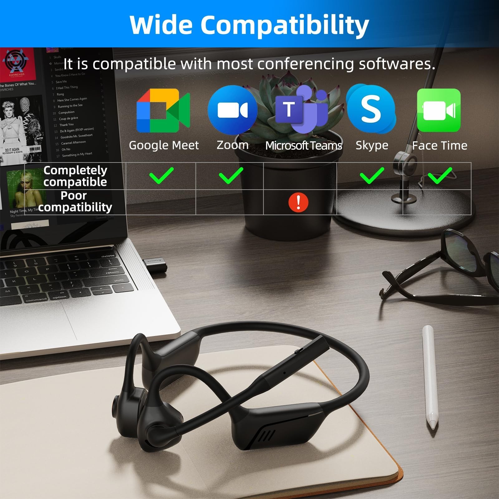 Open Ear Headphones with Microphone, AptX-LL, Ideal for Calls & Meetings
