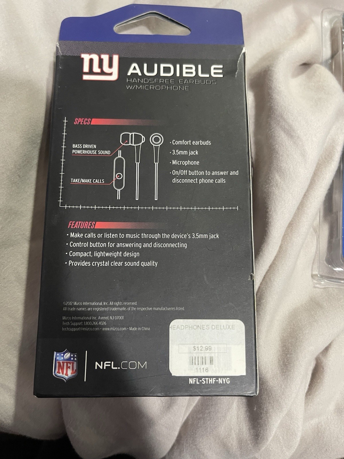 Audible NY Giants Handsfree In-Ear Earbuds w/ Mic 3.5mm Blue/Red NFL-STHF-NYG