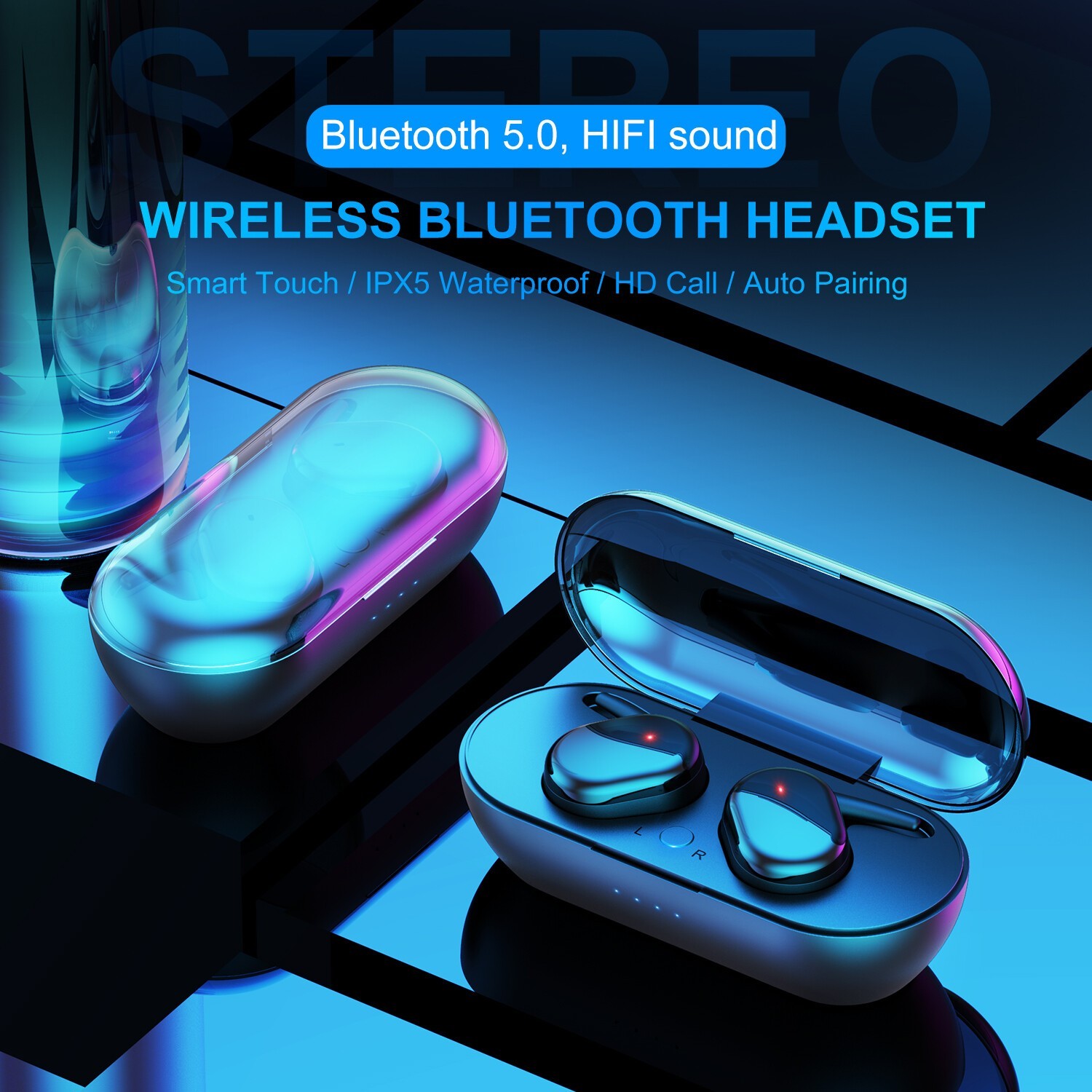 For iOS Android TWS Bluetooth 5.0 Wireless Earphones Stereo Headset Mini In-Ear