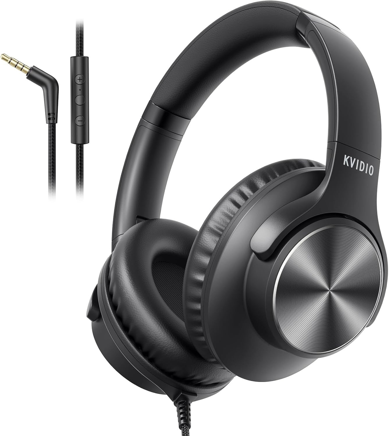 Wired Headphones with Mic, Volume & Playback Control, Over-Ear Foldable Headphon
