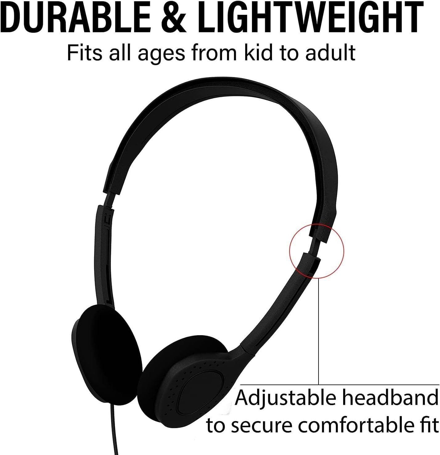 Lightweight Black Classroom Headphones – 10 Pack, Ideal for Libraries & Offices