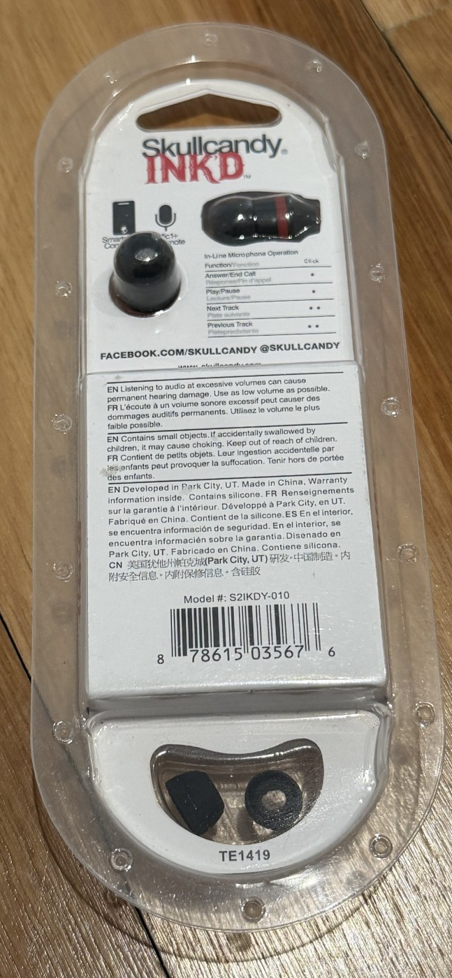 Skullcandy INK’D Wired Earbuds With Mic Remote Apple Android New Sealed