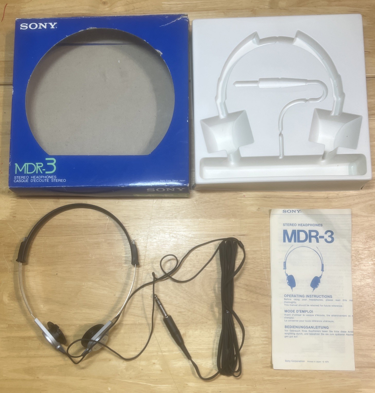 Vintage 1980s NOS SONY MDR-3 STERIO HEADPHONES -TESTED WORK -ORIGINAL PACKAGING