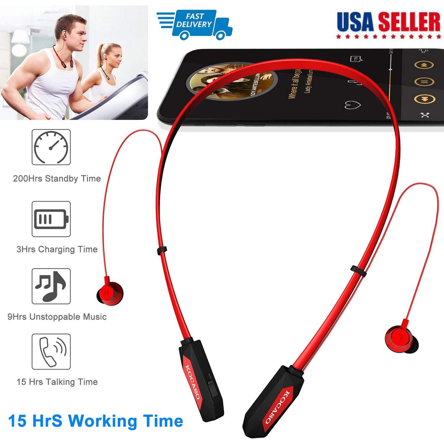 Wireless Neckband Headphones V4.2 Sweat-proof Sport Headsets Earbuds In-Ear Magn