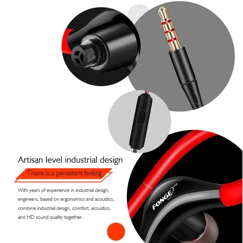 3.5mm In-Ear Wired Earbuds Sports Running Earphone Over Ear Hook Headphone w/MIC