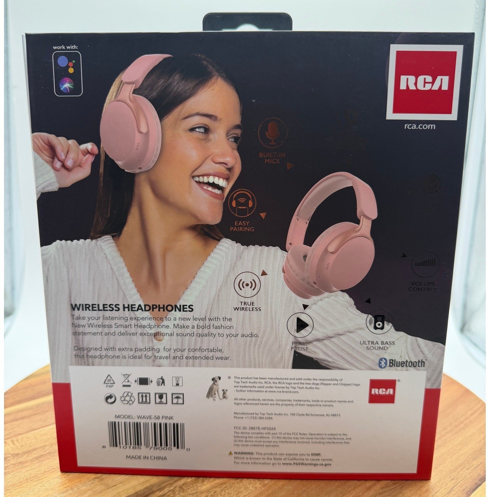 RCA Pink Wireless Headphones WAVE-58 & Sport Comfort Earbuds Bluetooth Bundle