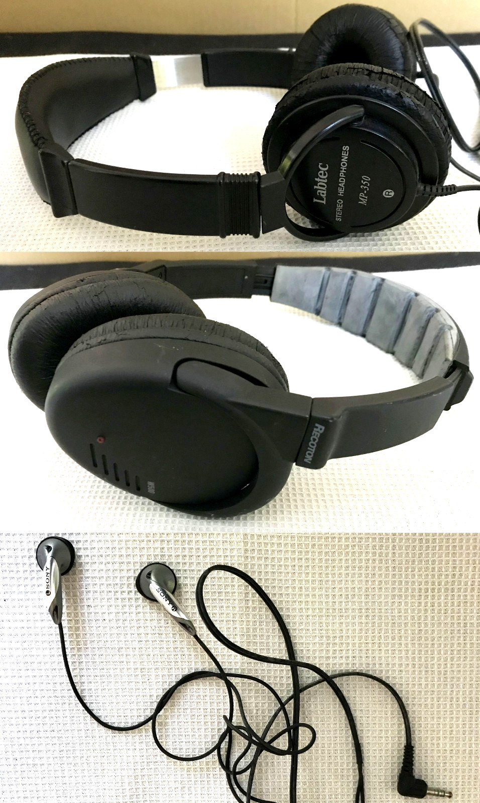 Set of three earphones: Labtec MP350, Recton & Sony, NOT tested & May Not Work