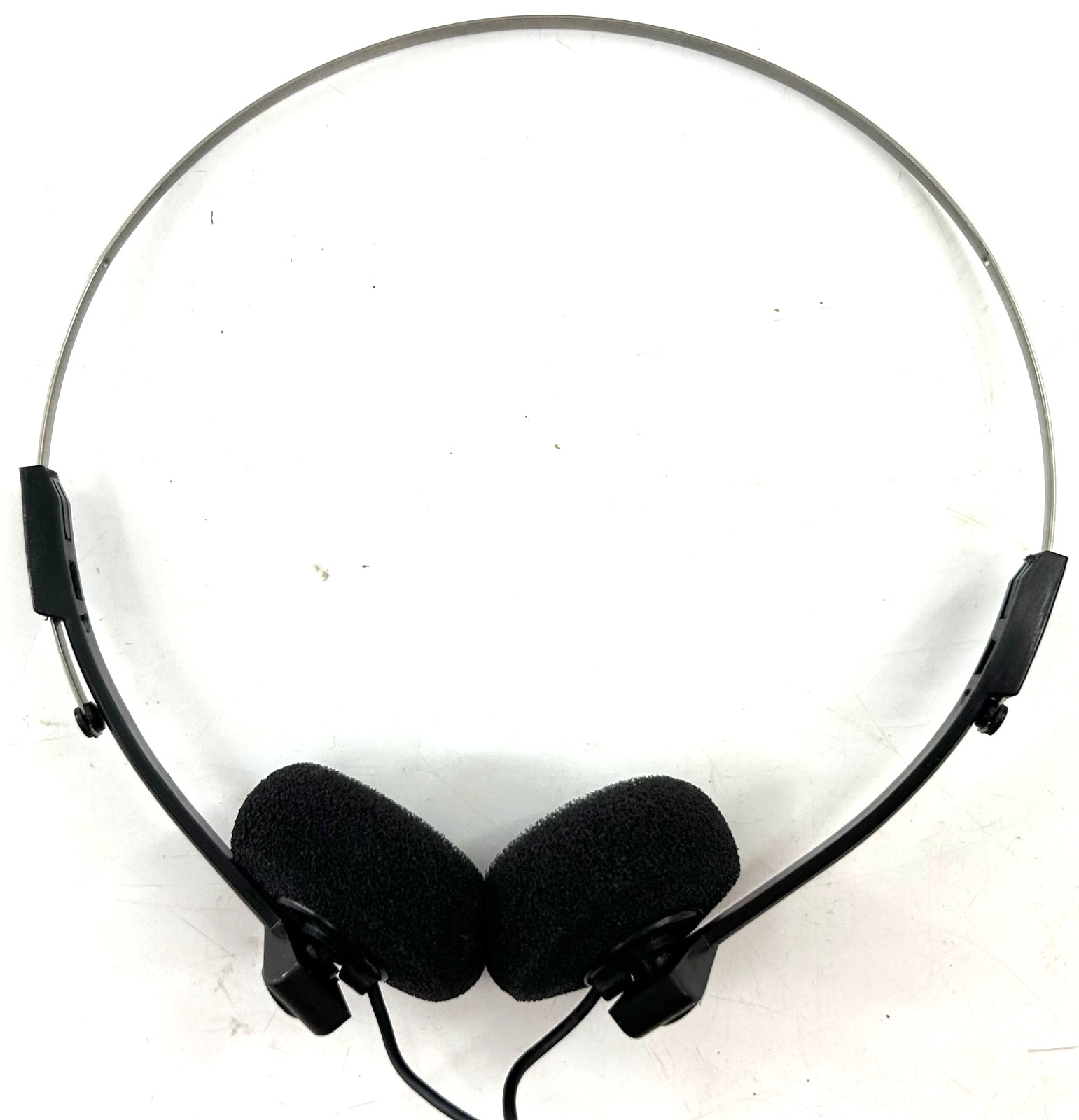 Vintage 1990s Generic Basic Corded Foam Headphones, Metal Frame, Black , Tested