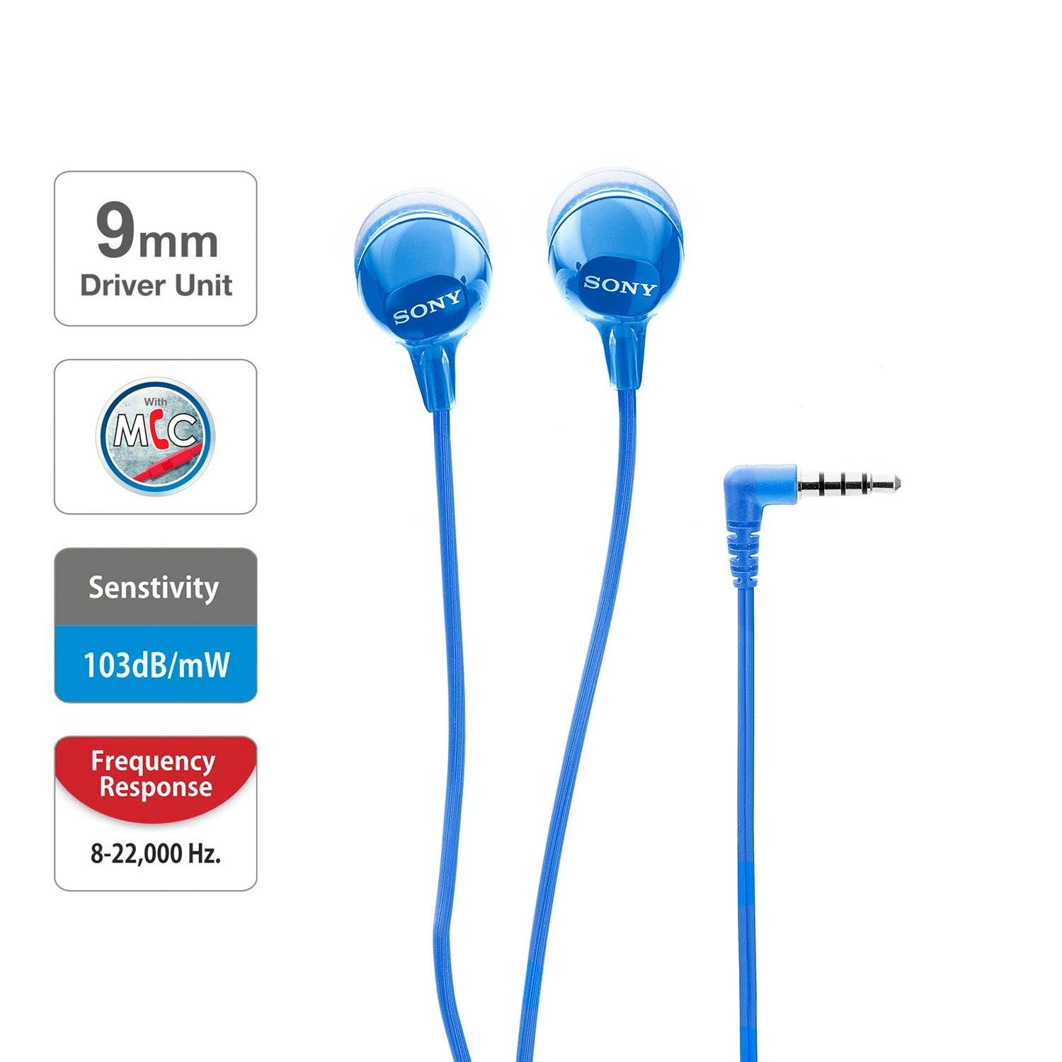 Sony MDR-EX14AP Wired in Ear Headphone with Mic (blue) PAIR ( 2 PIECES)