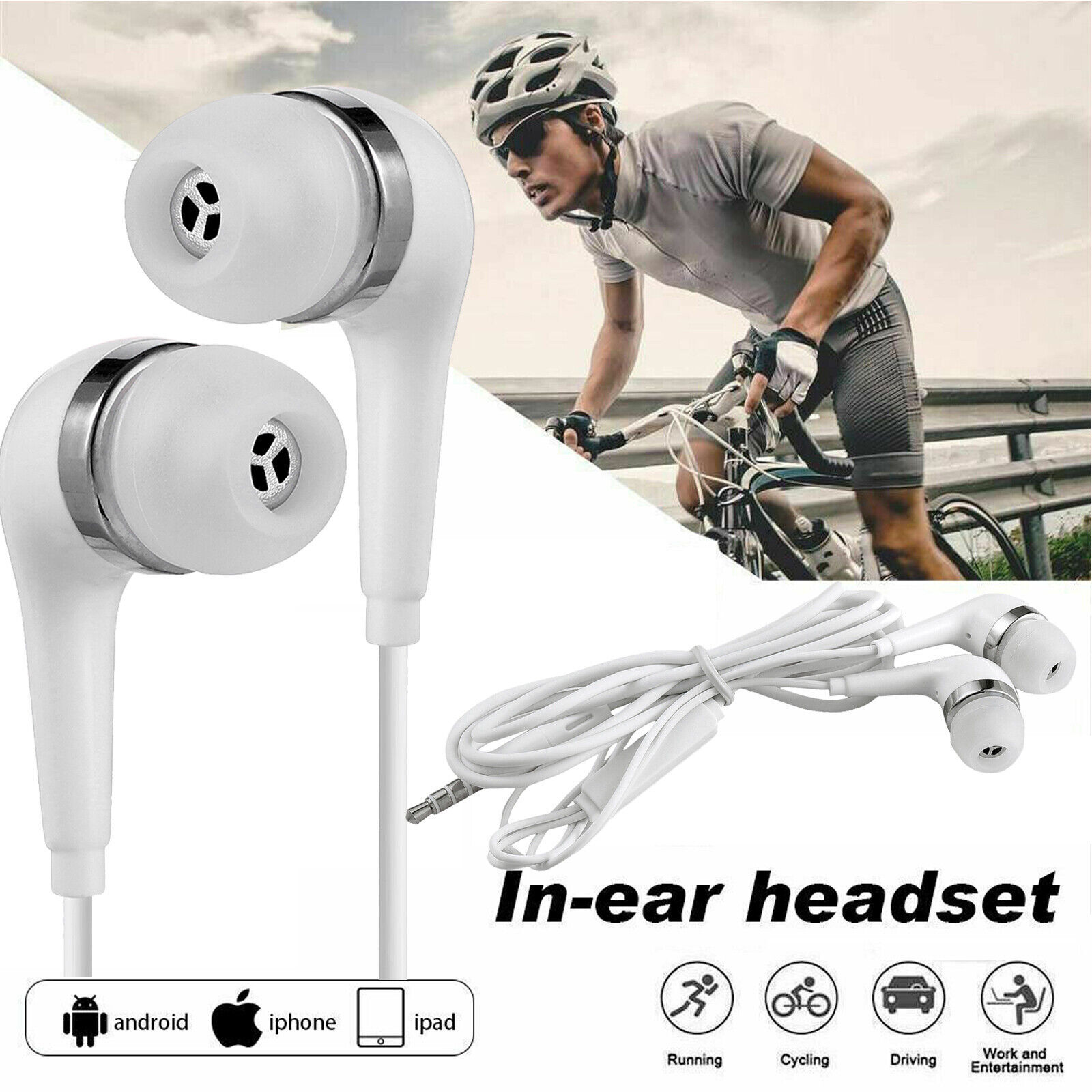 3.5mm In-Ear Earphone Headphone With Mic Stereo Headset For Cell Phone Laptops