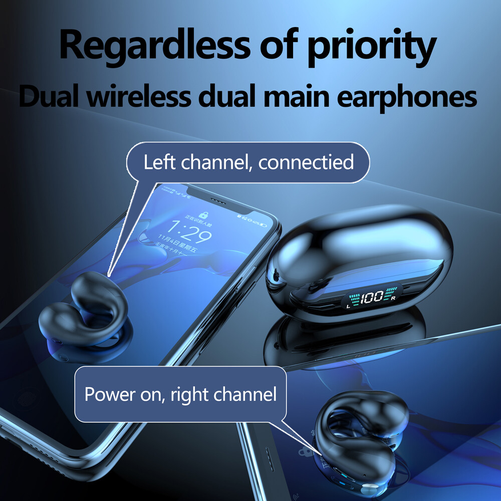 Bluetooth 5.3 Wireless Earbuds Ear Clip Bone Conduction Headphones Sport Headset