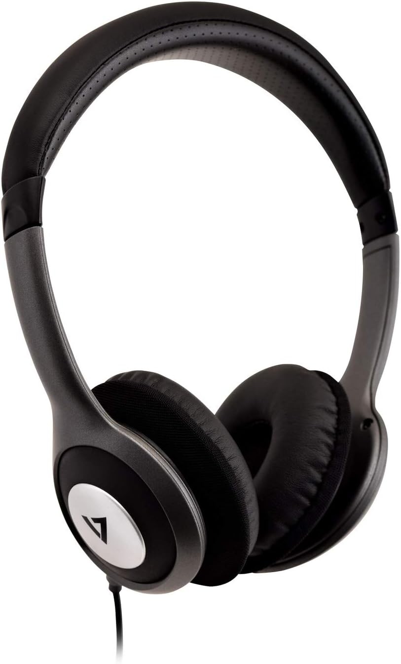 V7 HA520 Deluxe Stereo Headphones with Volume Control – Black & Grey Deluxe with