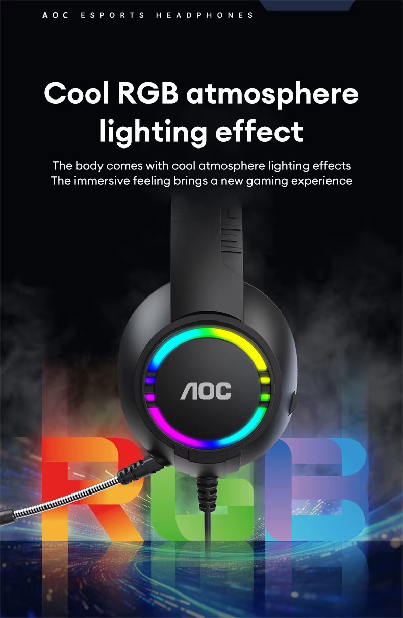 AOC USB Gaming Headset Compatible with PS5/4 Nintendo Switch Noise Canceling Mic