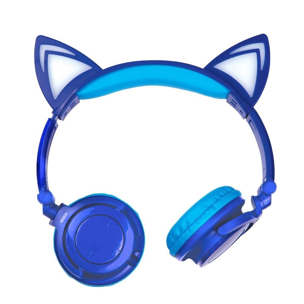 ART+SOUND Kawaii Cat LED Bluetooth Wireless Wired Kids Headphones Blue