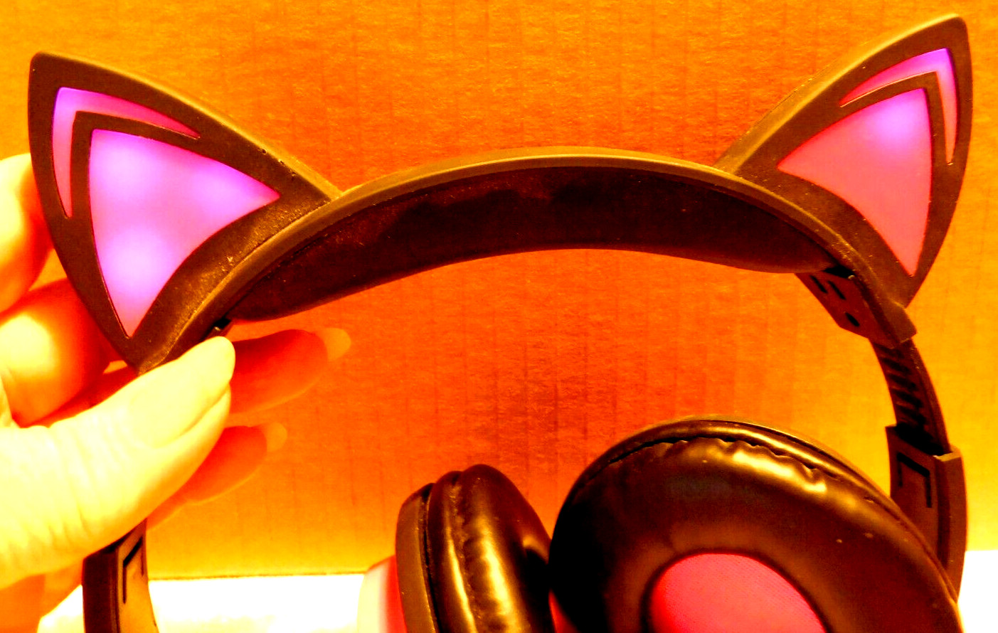 Hype~Black & Pink Cat Ears LED Lights Pink Headphones 15 Yrs. Needs 3.5mm Jack