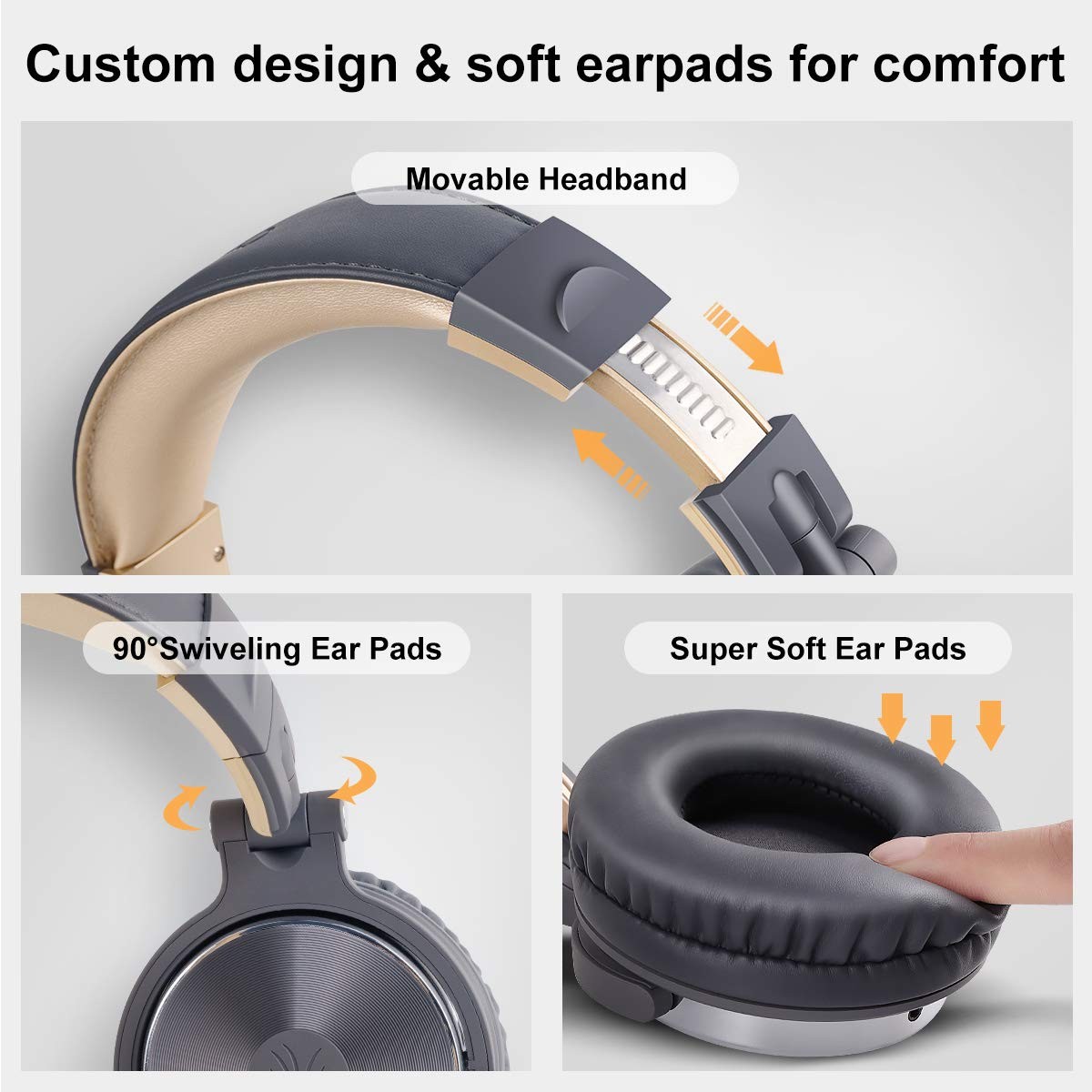 OneOdio Wired Over Ear Headphones Studio Monitor & Mixing DJ One Size, Grey