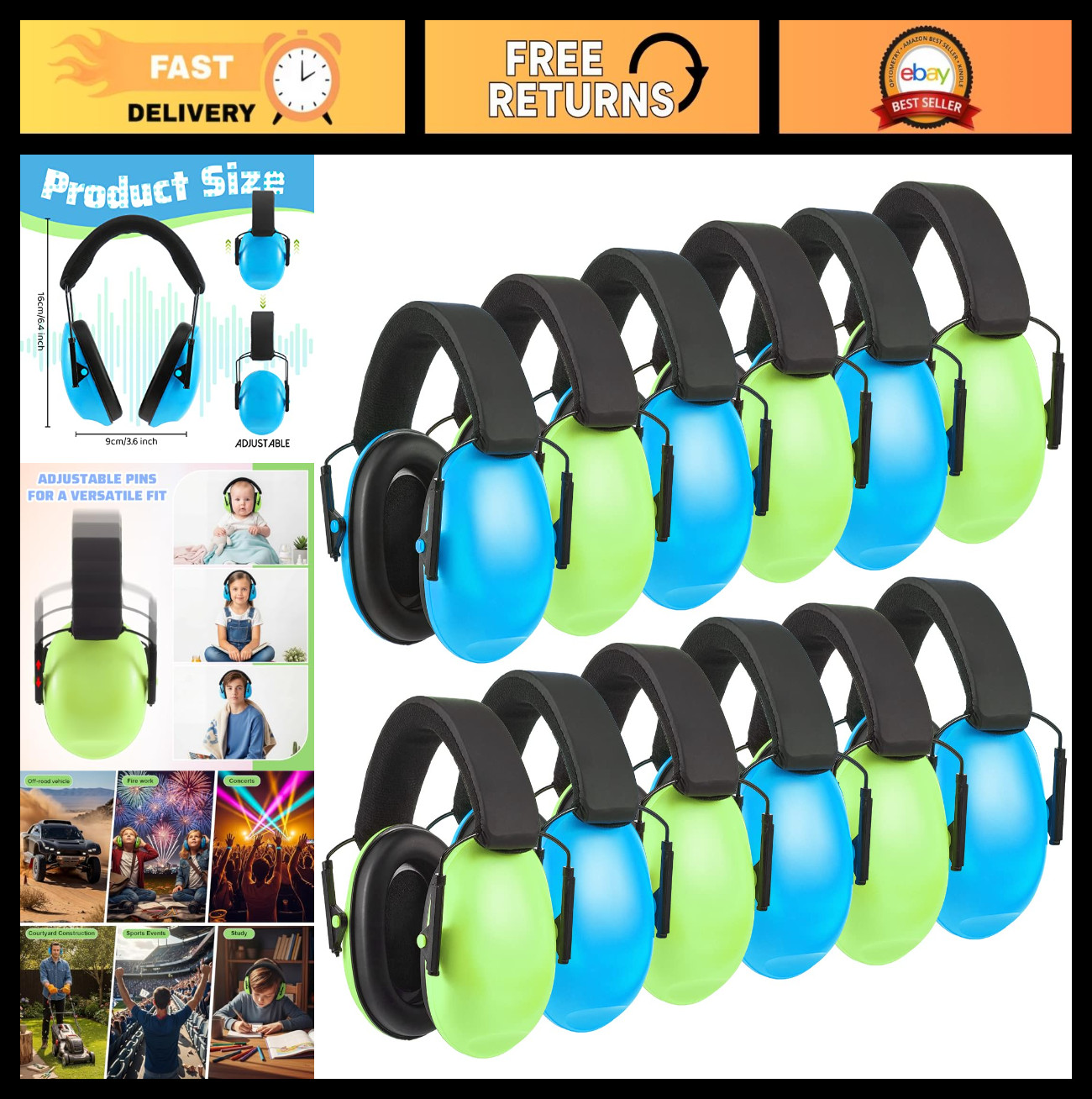 12 Pcs Kids Noise Cancelling Headphones – 27dB Ear Protection Earmuffs for Adult