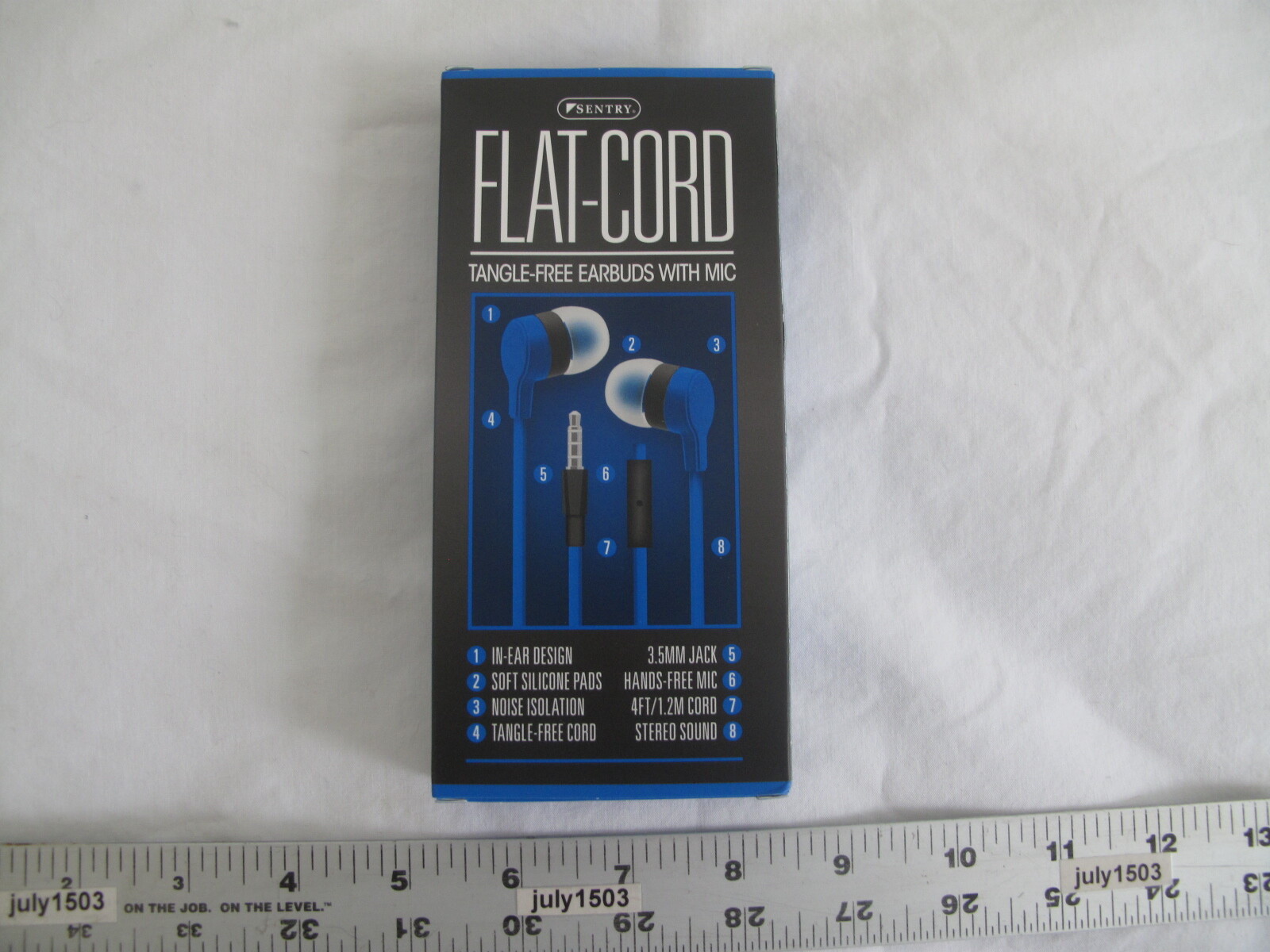 (2) NEW Sentry Flat-Cord Tangle Free Earbuds w/Mic – BLUE -iPhone Android Tablet