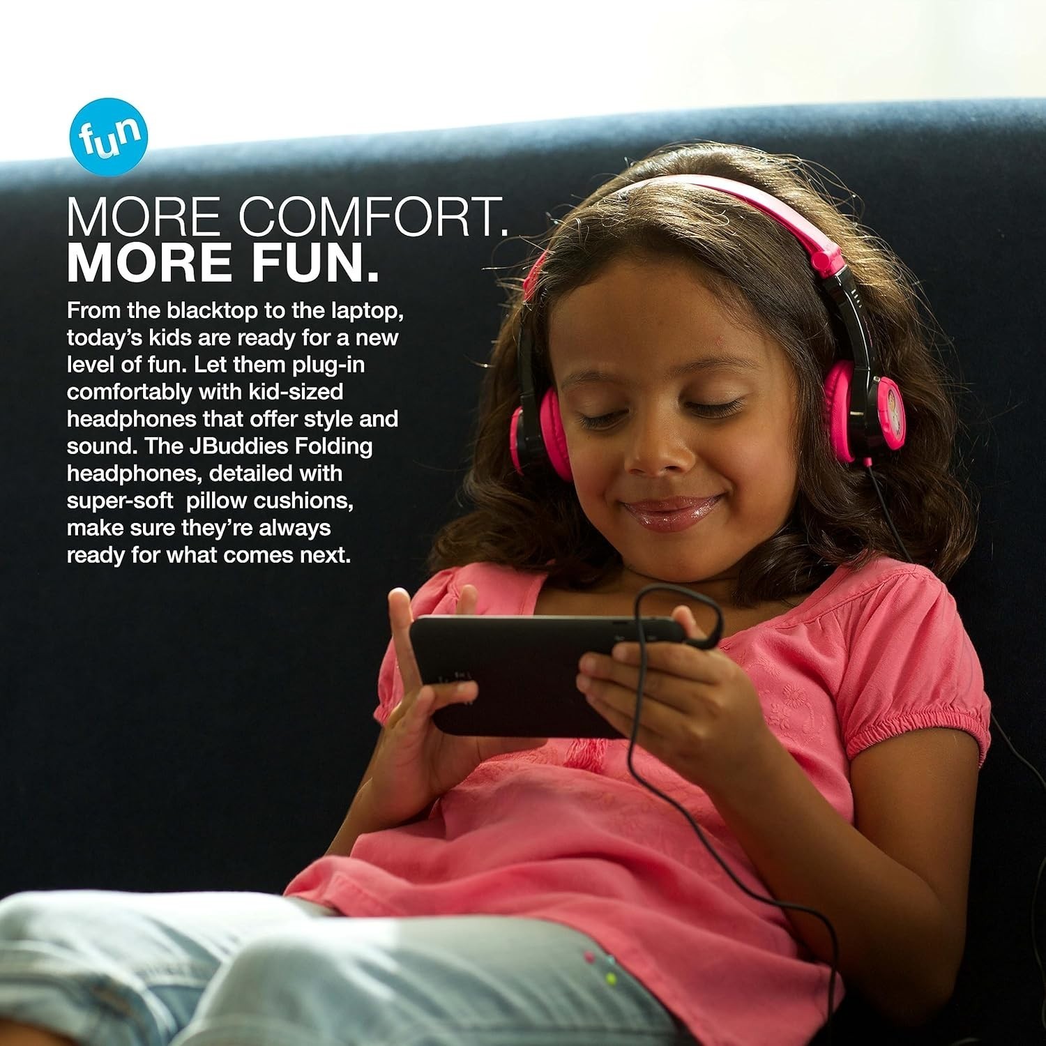 JLab JBuddies Kids headphones with volume limit, black, foldable (Black/Pink)