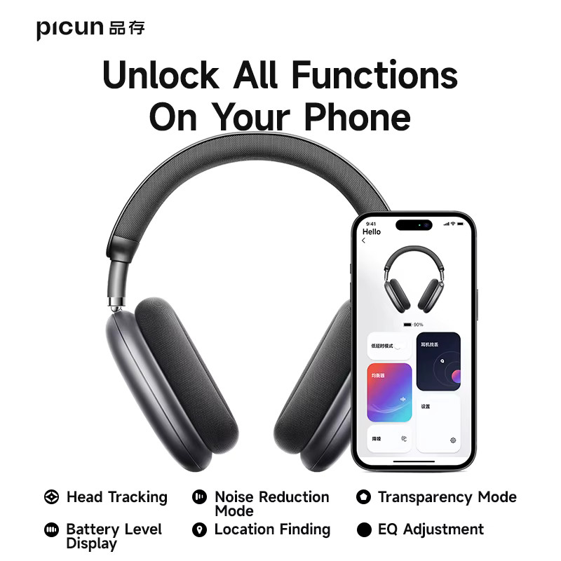 Picun F8 Pro ANC Wireless Headphones Bluetooth 5.4 Over-Ear Spatial Audio Mic